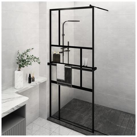 Parete Doccia Walk In Mensola Nera 90x195cm Vetro Esg Alluminio - Foto 1
