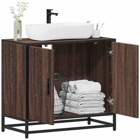 Mobile Lavabo Bagno Rovere Marrone 65x33x60cm Legno Multistrato - Foto 1