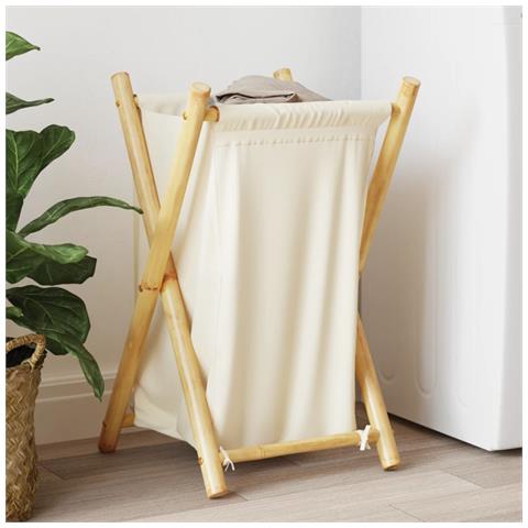 Cesto Per Biancheria Bianco Crema 41,5x36x63,5 Cm In Bambù - Foto 8