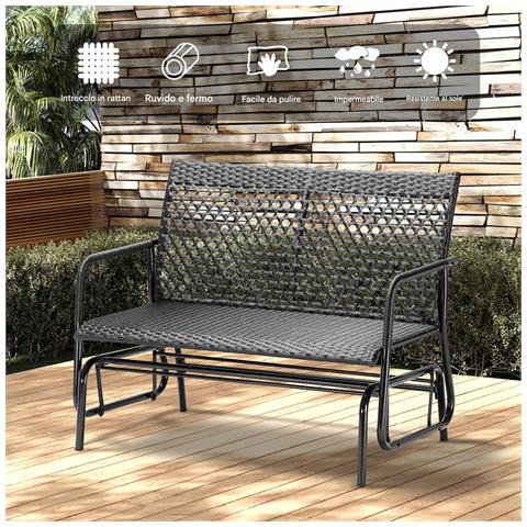 Panchina A Dondolo In Rattan Sedia 2 Posti Esterno Divanetto Giardino Ergonomico - Foto 2