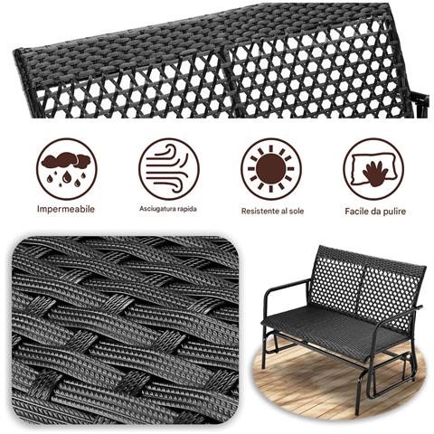 Panchina A Dondolo In Rattan Sedia 2 Posti Esterno Divanetto Giardino Ergonomico - Foto 5