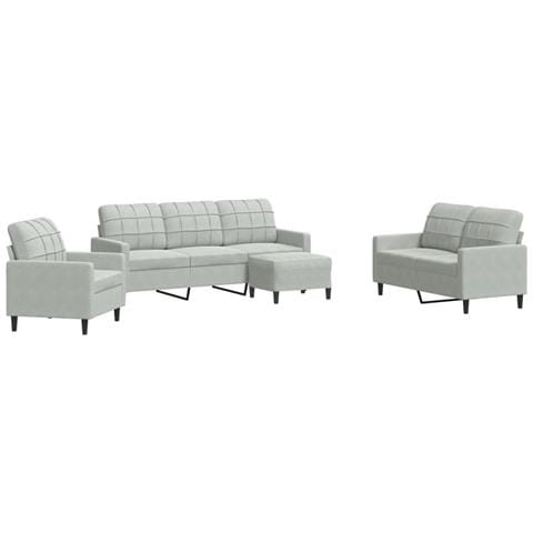 Set di Divani 4 pz con Cuscini Grigio Chiaro in Velluto - Foto 1