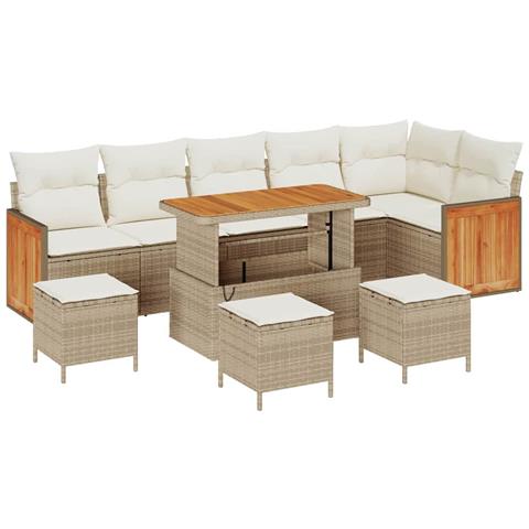 Set Divano Giardino 10 Pezzi con Cuscini Beige Rattan Sintetico Acacia, Divano Giardino per 2 Persone con Cuscini Beige Rattan Sintetico, Set Pranzo Giardino 4 Pezzi con Cuscini Beige Rattan Sintetico Acacia - Foto 1