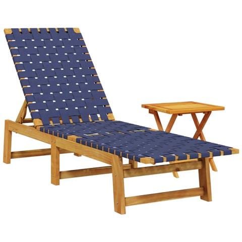 Lettino con Tavolino Blu Scuro Legno Massello Acacia e Tessuto - Foto 1