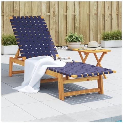 Lettino con Tavolino Blu Scuro Legno Massello Acacia e Tessuto - Foto 2