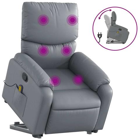 Poltrona Alzapersona Reclinabile Massaggio Grigio Similpelle - Foto 1