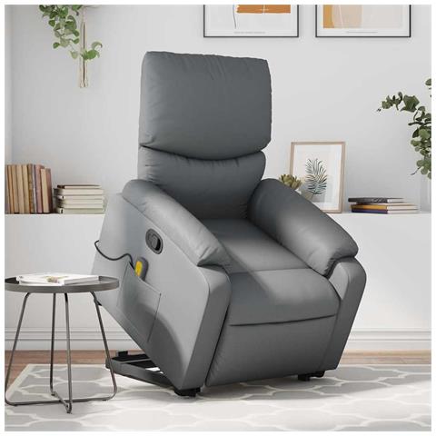 Poltrona Alzapersona Reclinabile Massaggio Grigio Similpelle - Foto 2