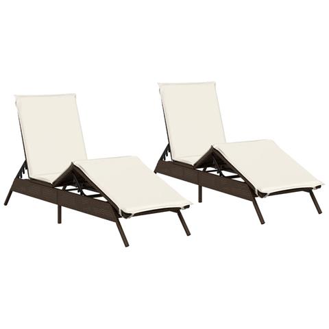 Lettini Prendisole 2 pz con Cuscini Marrone in Polyrattan - Foto 1