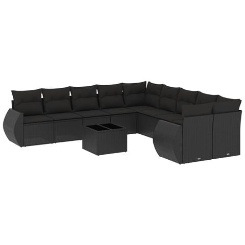 Set Divani da Giardino 11 pz con Cuscini in Polyrattan Nero - Foto 1