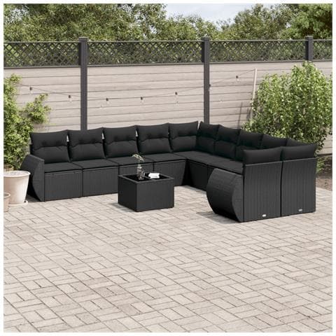 Set Divani da Giardino 11 pz con Cuscini in Polyrattan Nero - Foto 2
