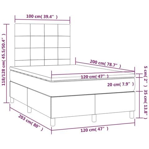 Giroletto a Molle con Materasso Grigio Chiaro 120x200cm Tessuto - Foto 6