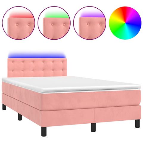 Letto a Molle con Materasso e LED Rosa 120x190 cm in Velluto - Foto 1