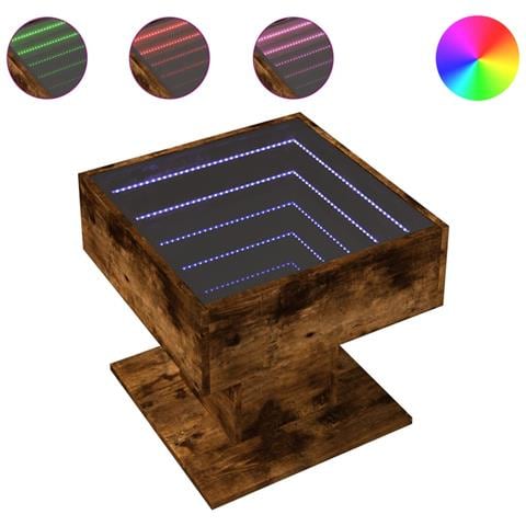 Tavolino Salotto con LED Rovere Fumo 50x50x45 cm Multistrato - Foto 1