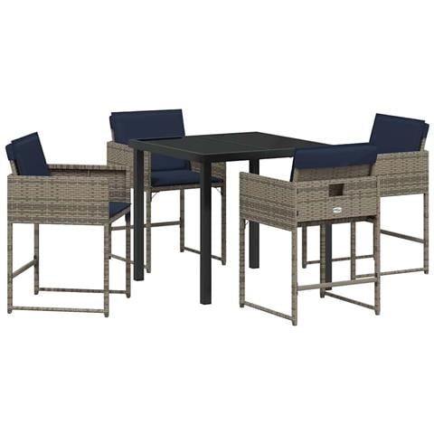Set da Pranzo per Giardino con cuscino 5 pcs Grigio Poly Rattan - Foto 1