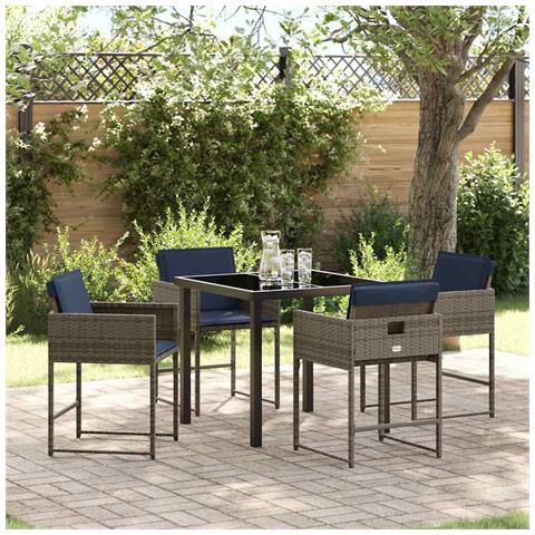 Set da Pranzo per Giardino con cuscino 5 pcs Grigio Poly Rattan - Foto 2