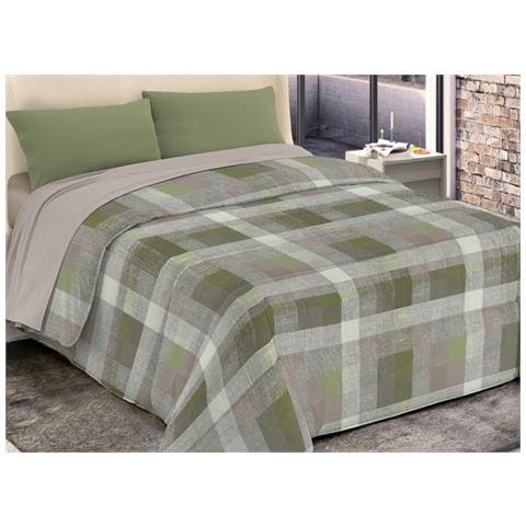 Trapunta Piumone Invernale Imbottita 300gr Microfibra Diadema Quadri 1 Piazza D10 Verde - Foto 1