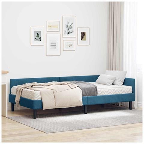 Struttura Letto Angolare con Materasso Altro 2 pcs Blu Velluto - Foto 2