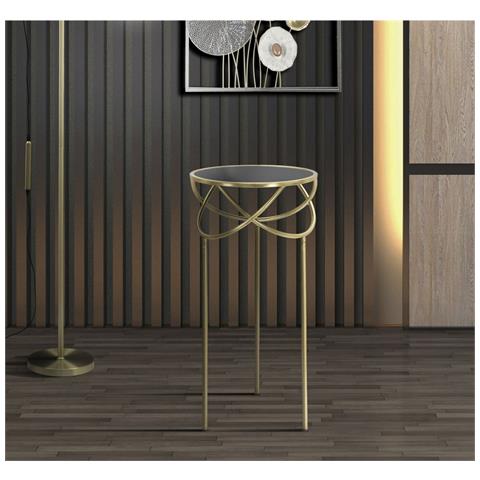 Portavaso Ring Tondo Con Anelli In Ferro Oro E Piano Vetro Nero 40x80 Cm - Foto 8