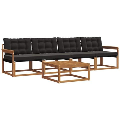 Set di divani da esterno con cuscino 5 pcs Naturale e Nero - Foto 1