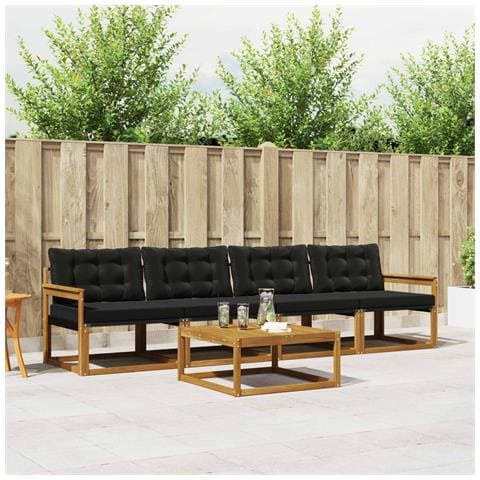 Set di divani da esterno con cuscino 5 pcs Naturale e Nero - Foto 2