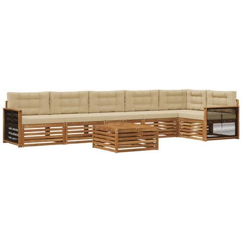 Set di divani da esterno con cuscino 7 pcs Naturale e Beige - Foto 1
