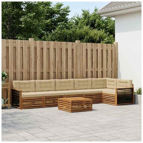 Set di divani da esterno con cuscino 7 pcs Naturale e Beige - Foto 2