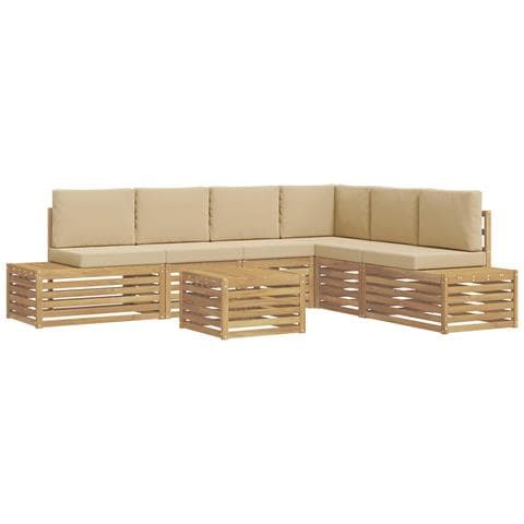 7 pz Set di divani da esterno Poliestere Bianco e Beige - Foto 1