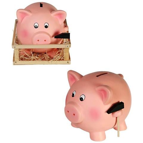 Salvadanaio In Terracotta, Maiale Jumbo Con Martello, Colore Rosa, Ca. 21 X 16 Cm, - Foto 1