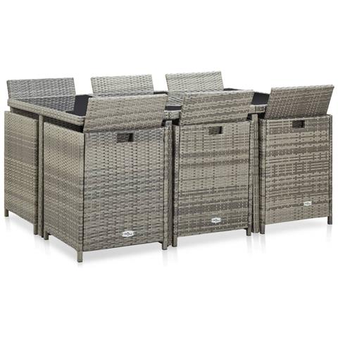 Set Da Pranzo Da Giardino 11 Pz Con Cuscini Polyrattan Grigio - Foto 2