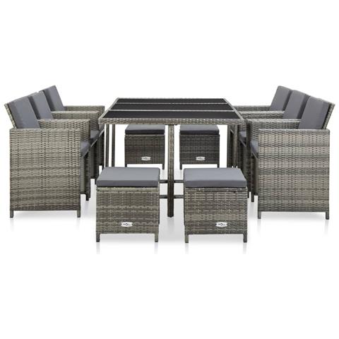 Set Da Pranzo Da Giardino 11 Pz Con Cuscini Polyrattan Grigio - Foto 10