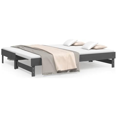 Dormeuse Estraibile Grigia 2x (80x200) Cm Legno Massello Di Pino - Foto 1