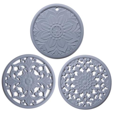 KHFD 3 Pezzi / Set Tappetino Sottopentola In Silicone Antiscivolo Sottobicchieri Sottobicchieri Caldo Tavolo Cucina Pastiglie Calde (grigio)