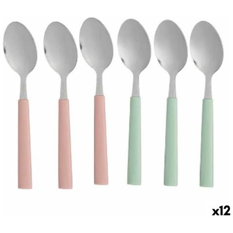Set Di Cucchiai Dolce Verde Rosa Argentato Acciaio Inossidabile Plastica 15,7 Cm (12 Unità) - Foto 1