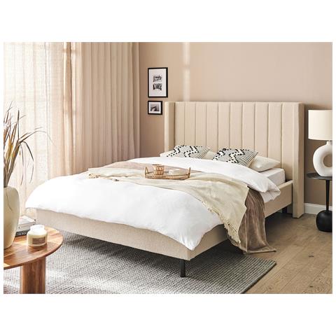Letto Matrimoniale Bouclé Beige 140 X 200 Cm Villette - Foto 1