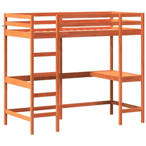 Letto Soppalco Con Scrivania Marrone Cera 90x200 Cm Legno Pino - Foto 3