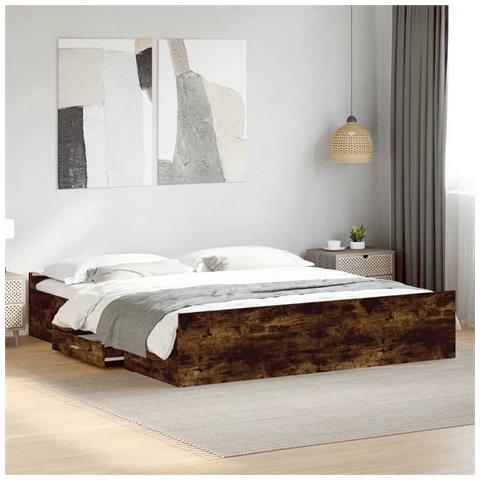 Giroletto Con Cassetti Rovere Fumo 200x200 Cm Legno Multistrato - Foto 1