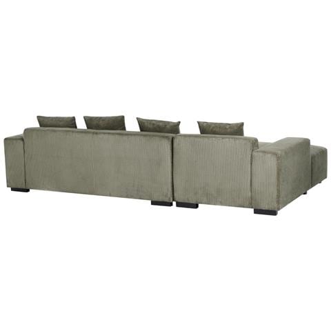 Divano Angolare 4 Posti Lungo Velluto A Coste Verde Con Ottomana Lato Destro - Foto 8