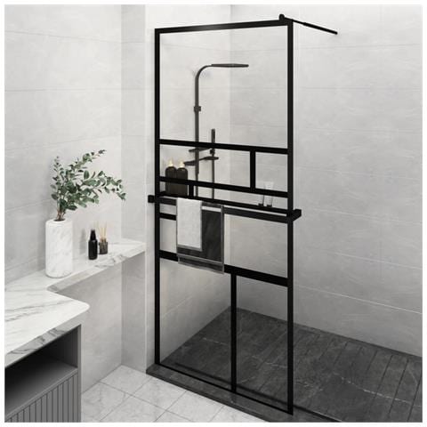 Parete Doccia Walk In Mensola Nera 90x195cm Vetro Esg Alluminio - Foto 1