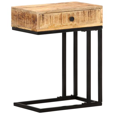 Tavolino Laterale A Forma Di U 45x30x61 Cm In Massello Di Mango - Foto 2