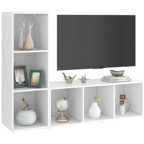 Mobili Tv 2 Pz Bianchi 107x35x37 Cm In Legno Multistrato - Foto 2