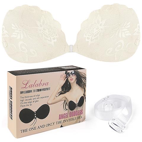 Reggiseno Invisibile Profondo A V In Pizzo E Silicone Beige B - Foto 2