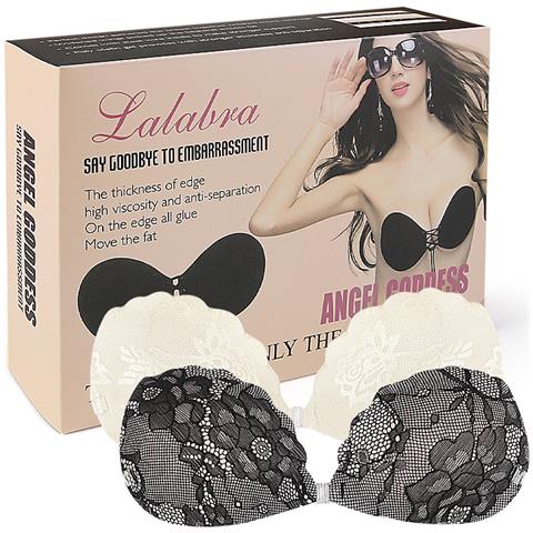 Reggiseno Invisibile Profondo A V In Pizzo E Silicone Beige B - Foto 4