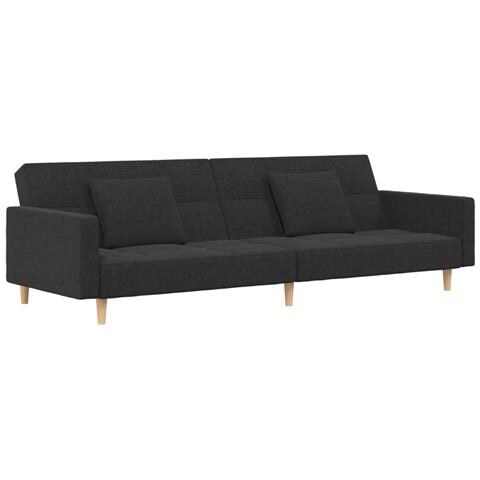 Divano Letto a 2 Posti con 2 Cuscini Grigio Scuro in Tessuto - Foto 1