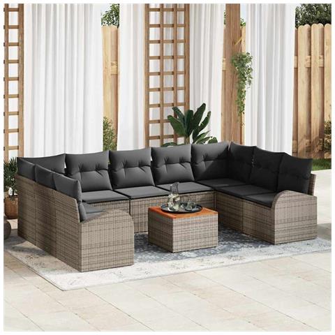 Set Divano Giardino 10 pezzi con Cuscini Grigio Polyrattan Acacia - Foto 2