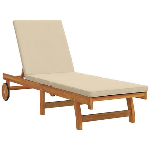 Lettino prendisole  con ruote e cuscino beige in legno massello - Foto 1