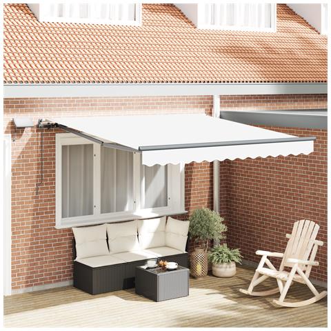 Tenda Retrattile Manuale  con LED Bianca 300x250 cm, Tessuto di ricambio per tenda  per struttura 3x2.5 m Bianca - Foto 2