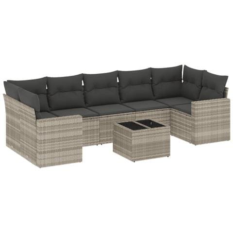 Set Divano da Giardino 8pz con Cuscini Grigio Chiaro Polyrattan - Foto 1