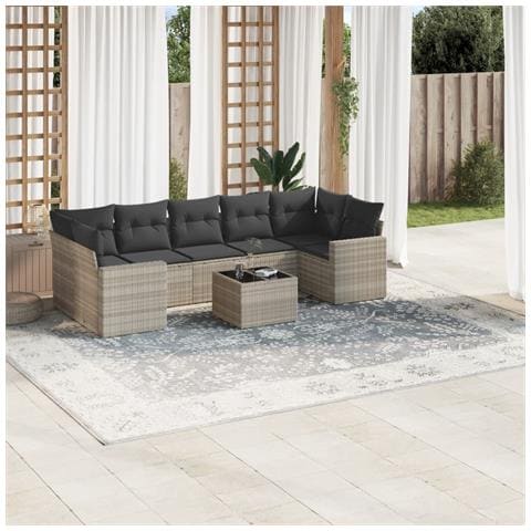 Set Divano da Giardino 8pz con Cuscini Grigio Chiaro Polyrattan - Foto 2