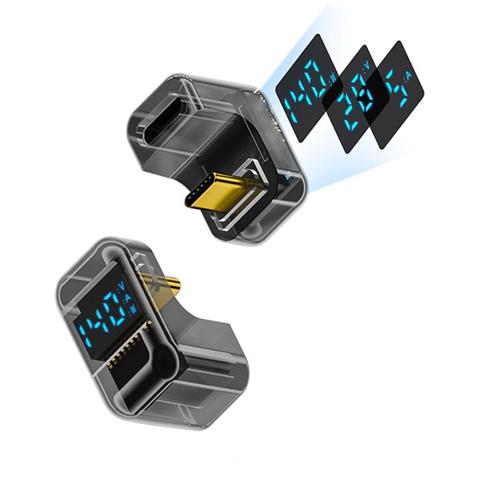 Adattatore Usb-c Femmina A Usb-c Maschio 240w Con Display Digitale A Forma Di U, Nero Trasparente (confezione Da 2) Transparent+black - Foto 1