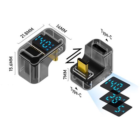 Adattatore Usb-c Femmina A Usb-c Maschio 240w Con Display Digitale A Forma Di U, Nero Trasparente (confezione Da 2) Transparent+black - Foto 2